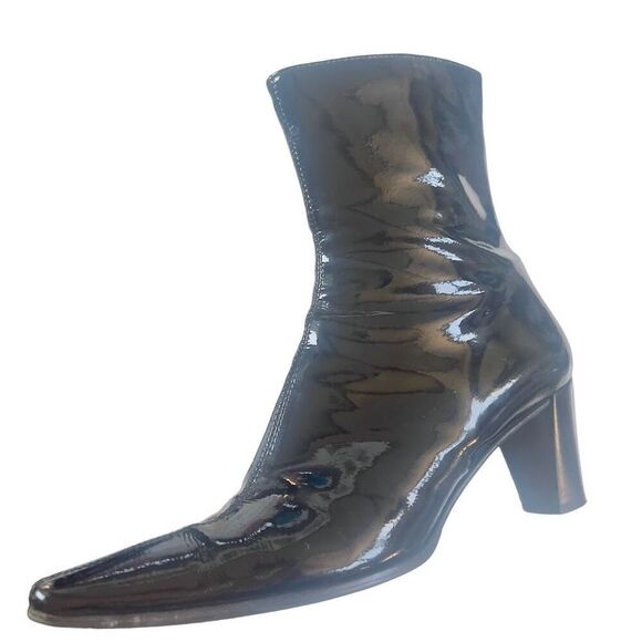 Black Patent Leather Mid-Calf Boots – Size 9 – Made in Italy, Re-Soled, 3.5” Hee - Picture 3 of 16